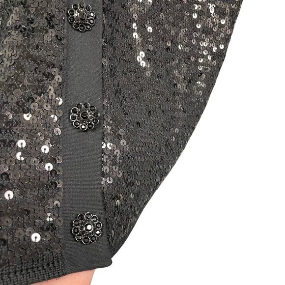 St. John Black Sequin Embellished Button Front V Neck Cardigan Womens Large - Picture 2 of 7